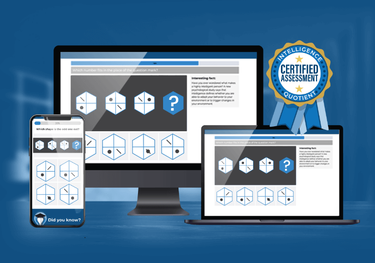 Different devices display the TerraYou online IQ test and IQ questions